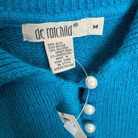 Vintage Teal Blue NEW Button Down Silk Blend Sweater Medium - Picture 2 of 8